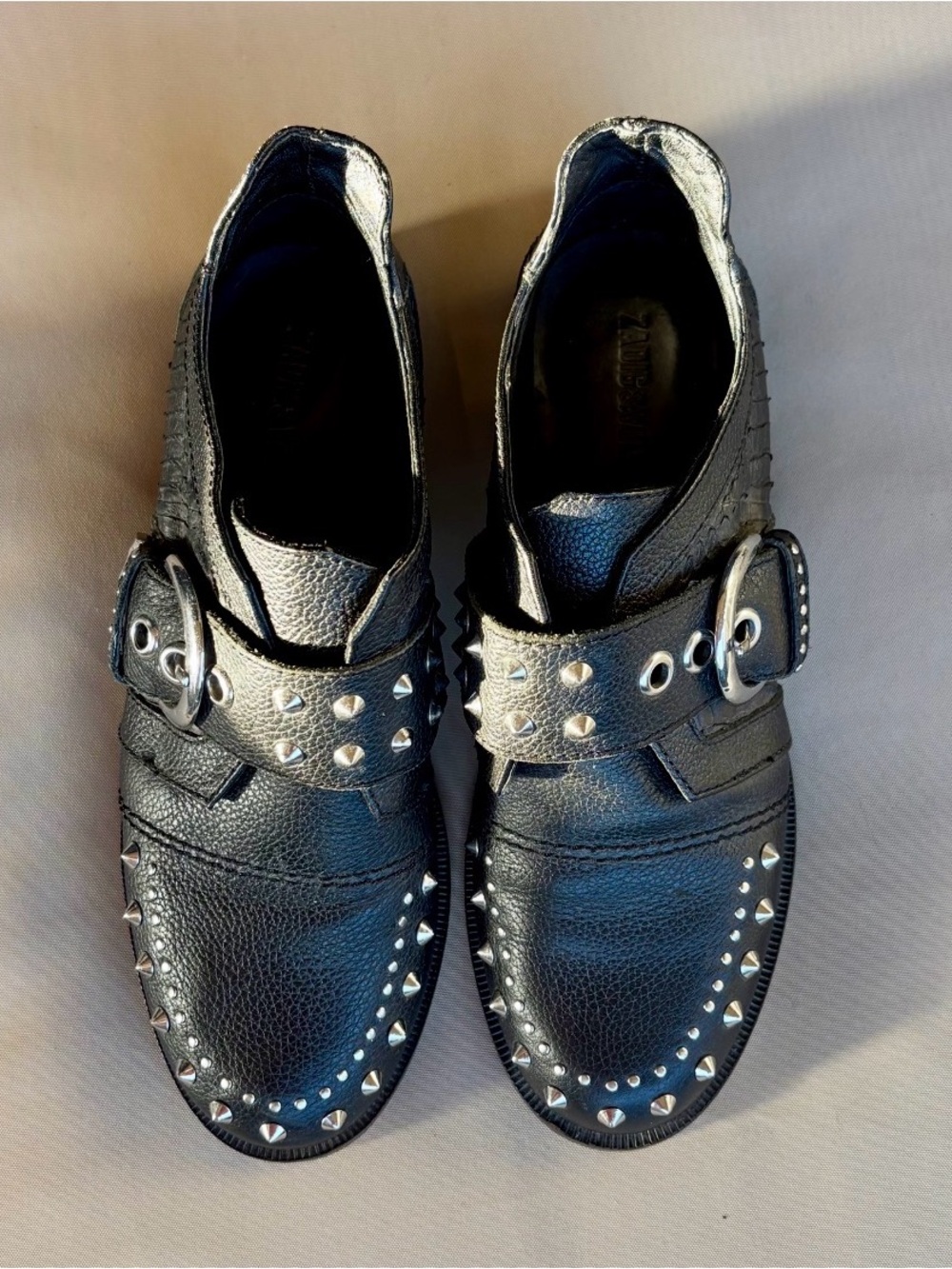 Zadig & Voltaire - Women’s Black Studded Leather Monk Strap Shoes